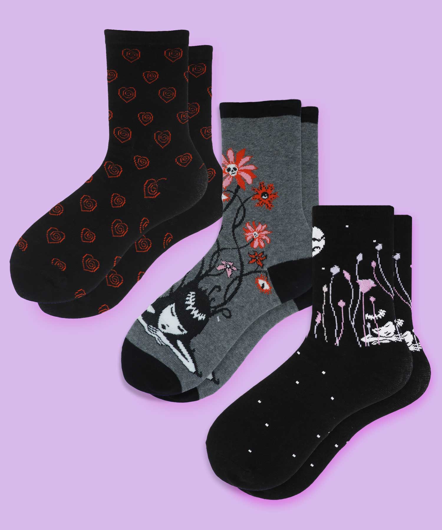 Emily The Strange - Flower Child 3 Pair Socks