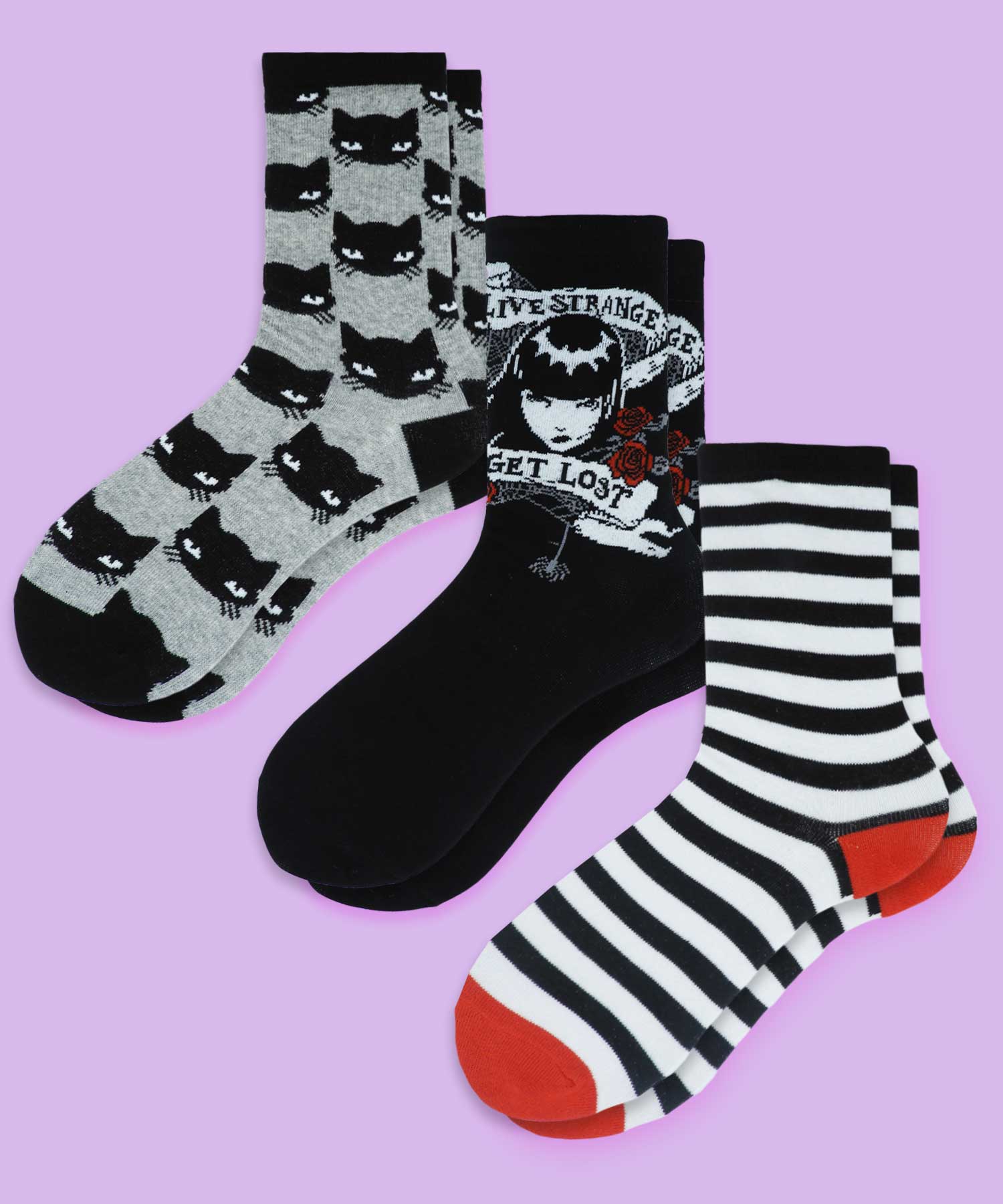 Emily The Strange - Get Lost 3 Pair Socks