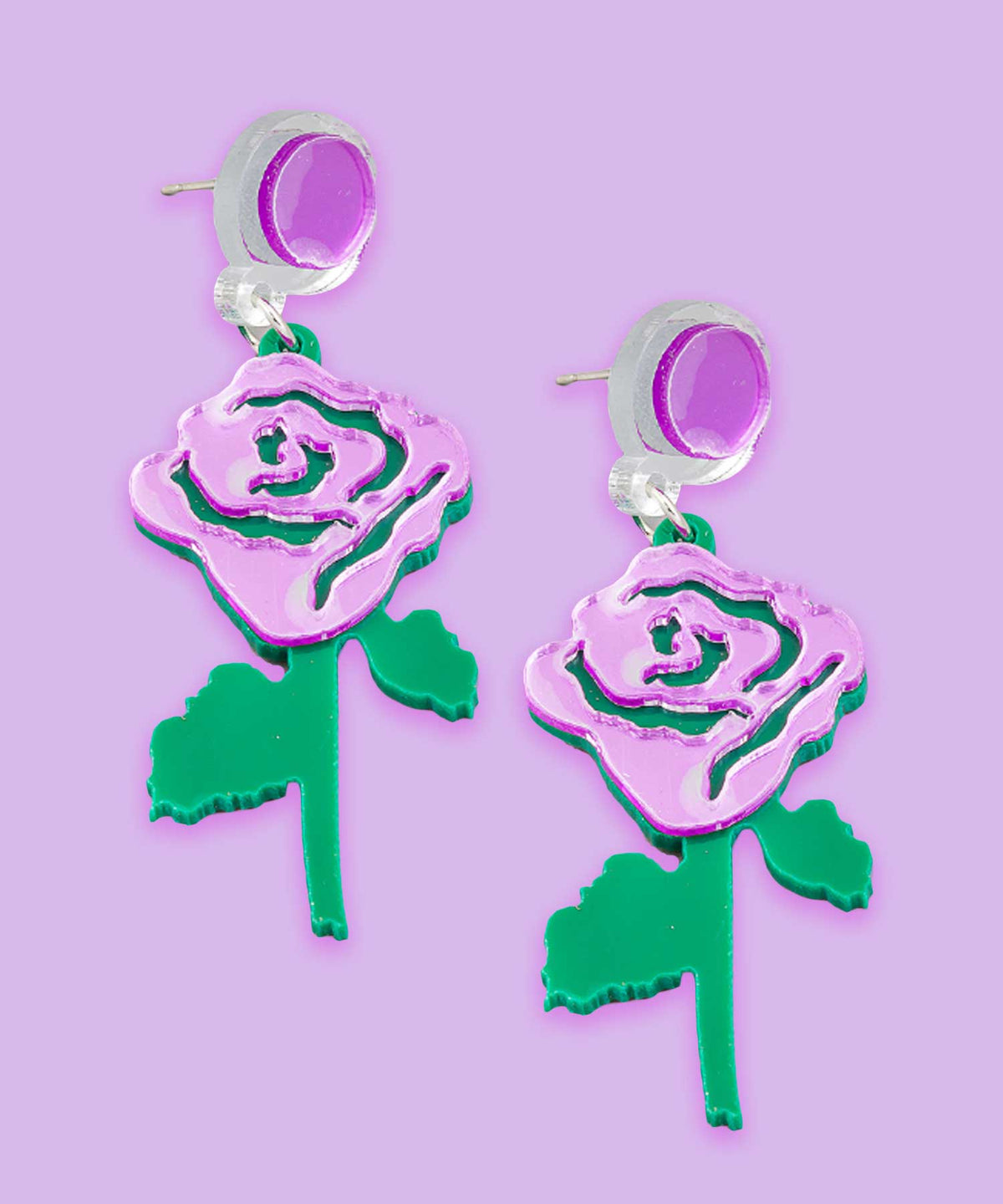 Purple Laser Cut Stud Drop Earrings